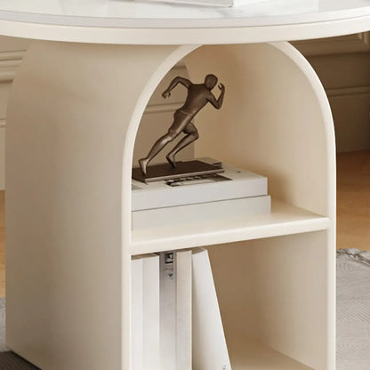 Table d'appoint moderne à trois niveaux en pierre frittée blanche à géométrie géométrique