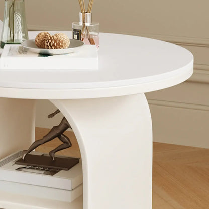 Table d'appoint moderne à trois niveaux en pierre frittée blanche à géométrie géométrique