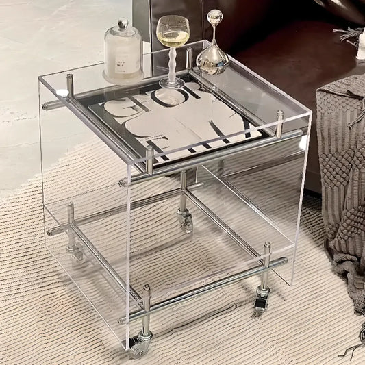 Table d'appoint cubique à roulettes 360° en acrylique transparent élégant