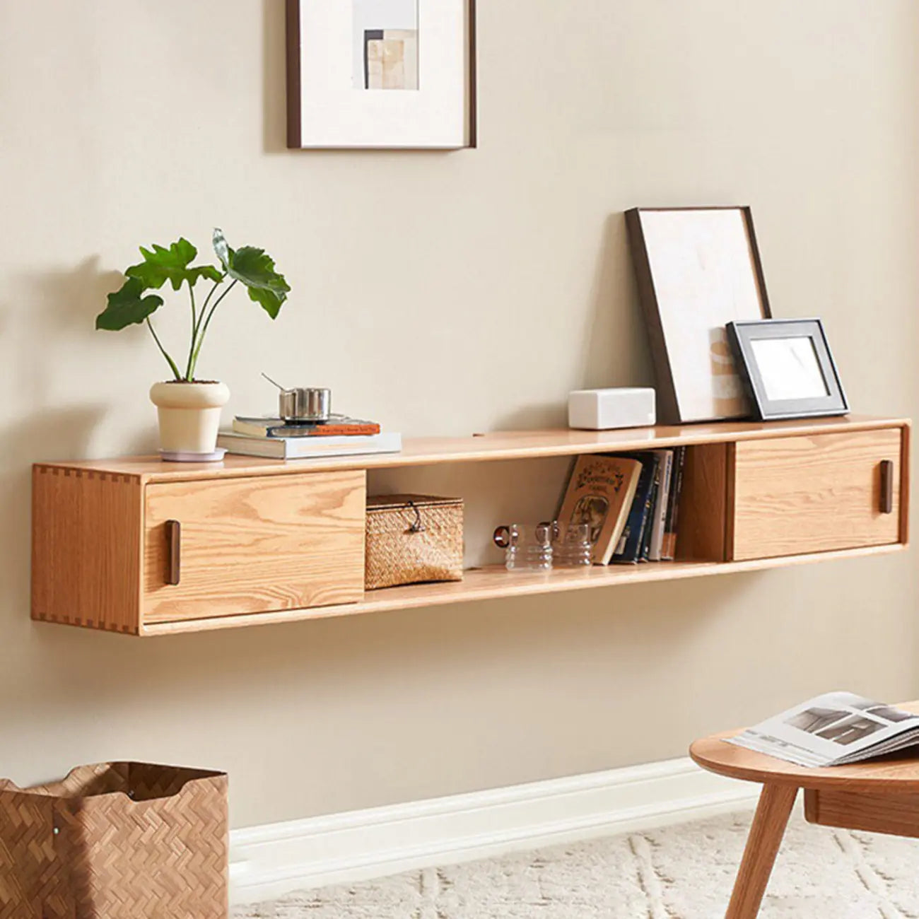 Meuble TV mural en bois naturel