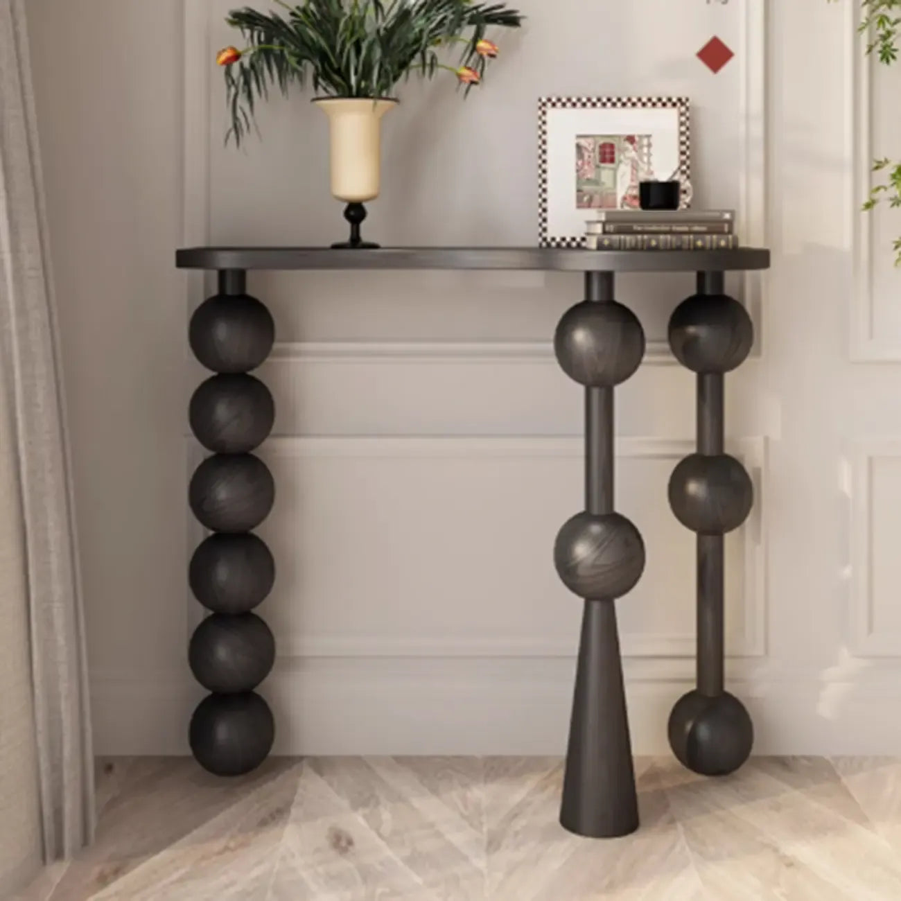Console d'entrée artistique en noyer avec pieds tournés