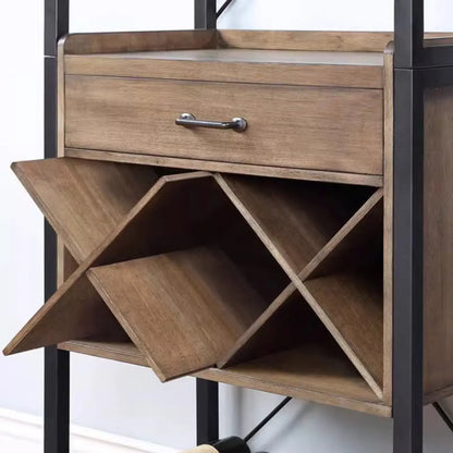 Porte-bouteilles et porte-verres en bois naturel brun et casier à vin ouvert
