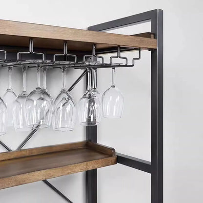 Porte-bouteilles et porte-verres en bois naturel brun et casier à vin ouvert