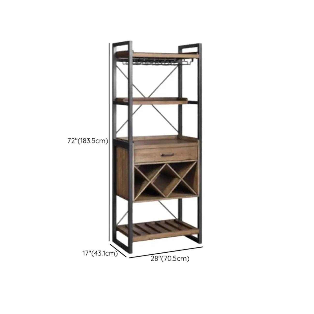 Porte-bouteilles et porte-verres en bois naturel brun et casier à vin ouvert