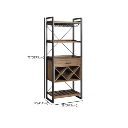 Porte-bouteilles et porte-verres en bois naturel brun et casier à vin ouvert