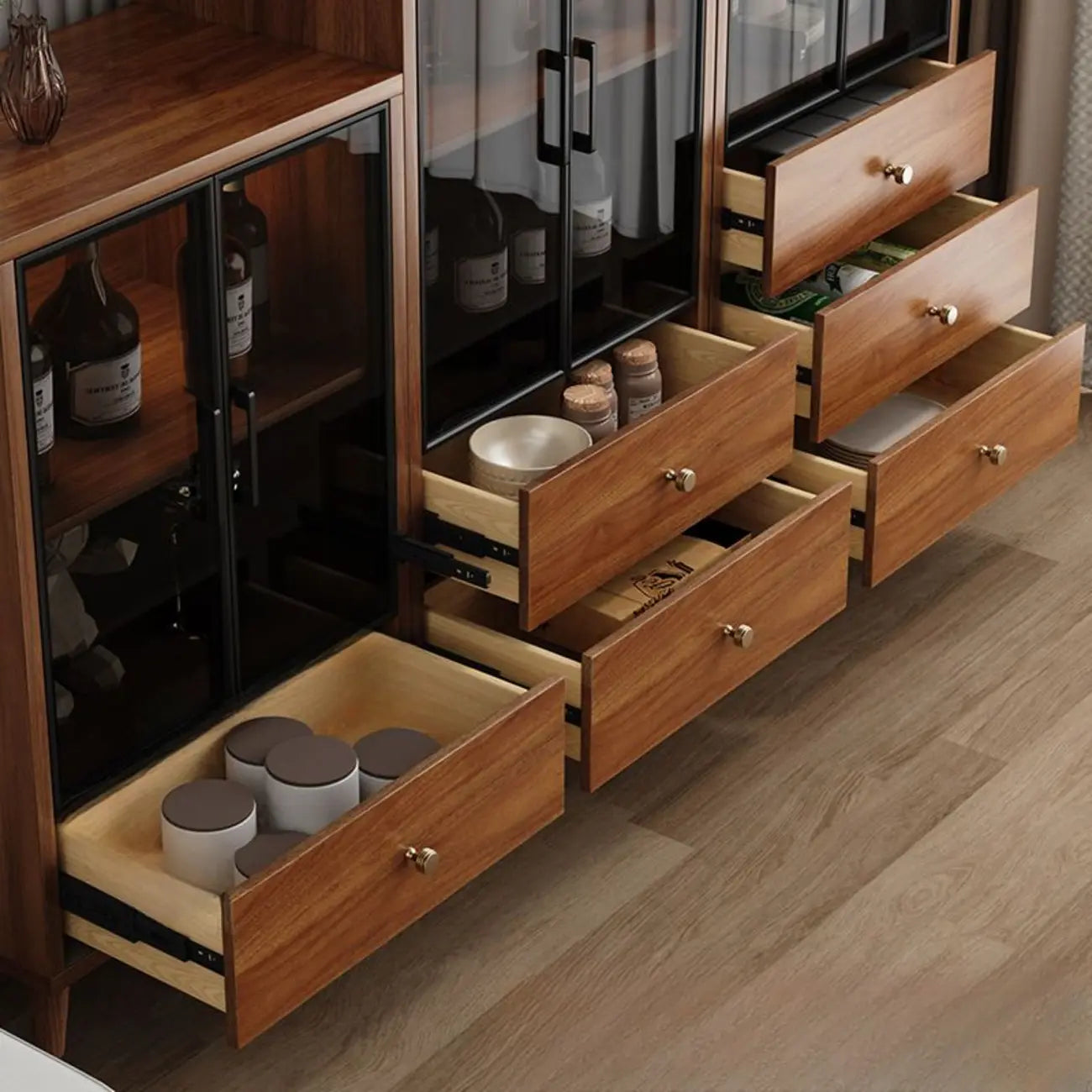 Cave à vin vitrée à design non fixe avec étagère et compartiment