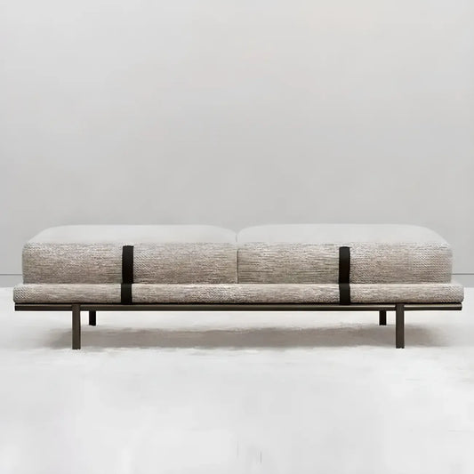 Banc de chambre scandinave en métal gris rembourré