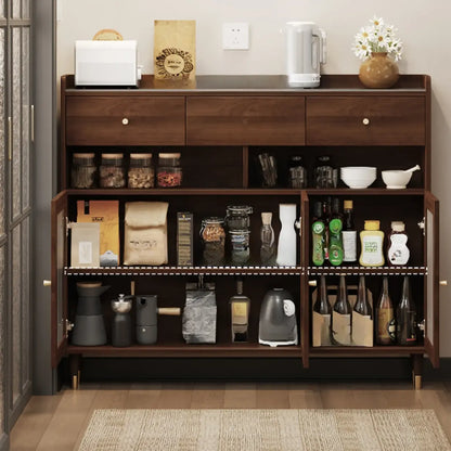 Buffet moderne en bois avec portes et étagères vitrées
