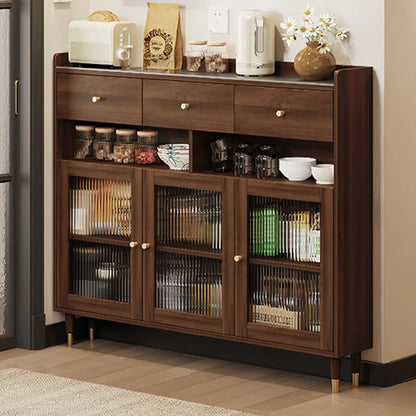 Buffet moderne en bois avec portes et étagères vitrées