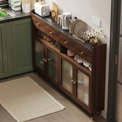Buffet moderne en bois avec portes et étagères vitrées