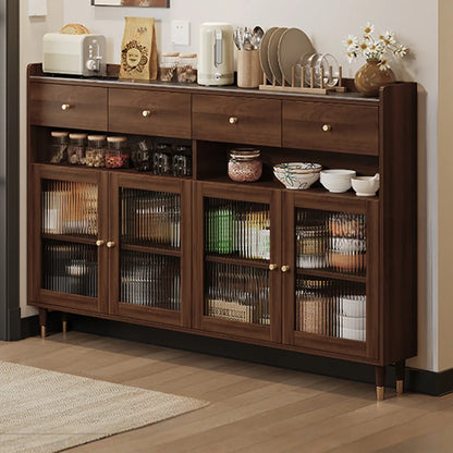 Buffet moderne en bois avec portes et étagères vitrées