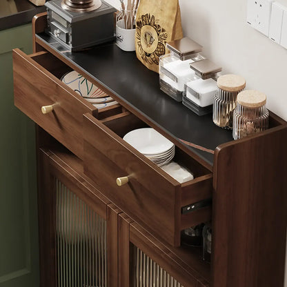 Buffet moderne en bois avec portes et étagères vitrées