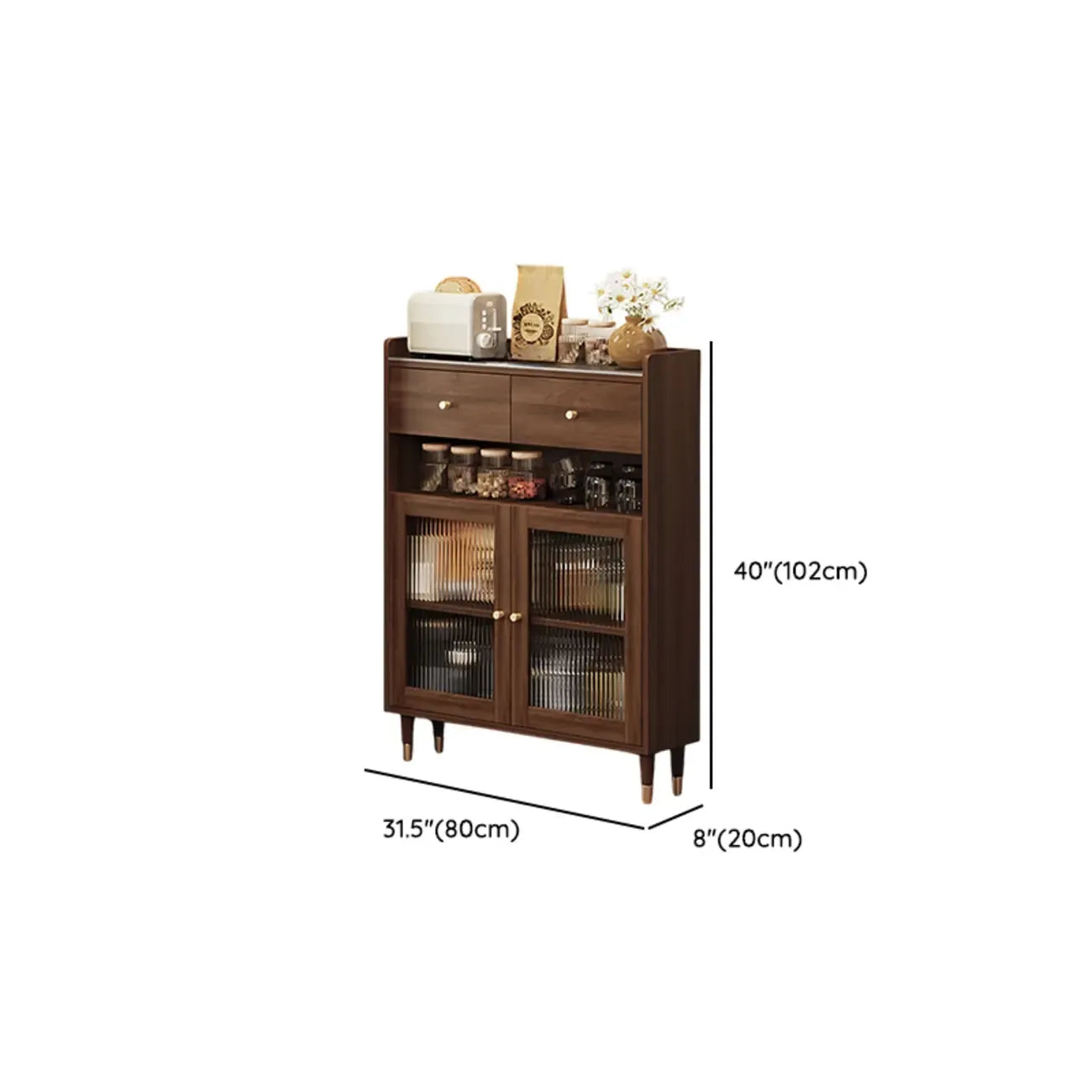 Buffet moderne en bois avec portes et étagères vitrées