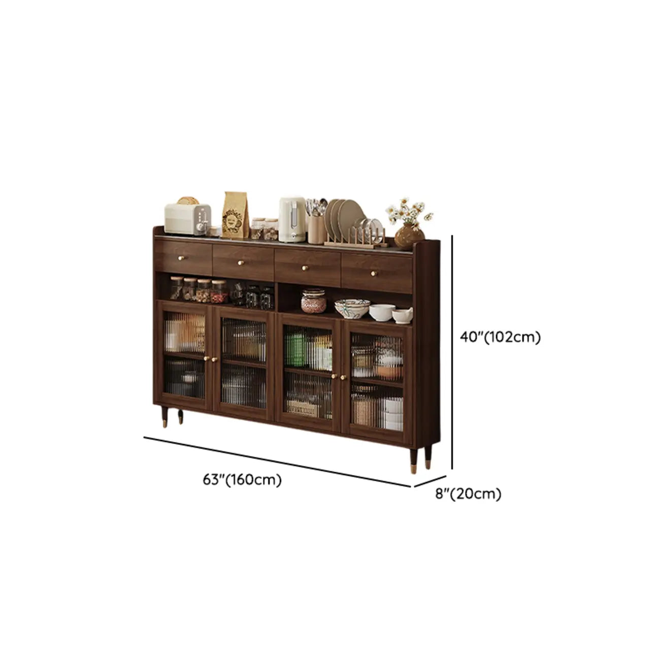 Buffet moderne en bois avec portes et étagères vitrées