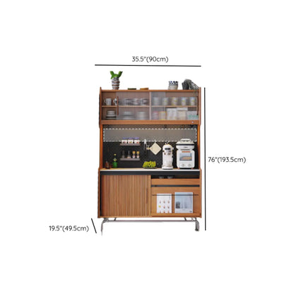 Buffet scandinave en merisier et pin avec rangements ouverts