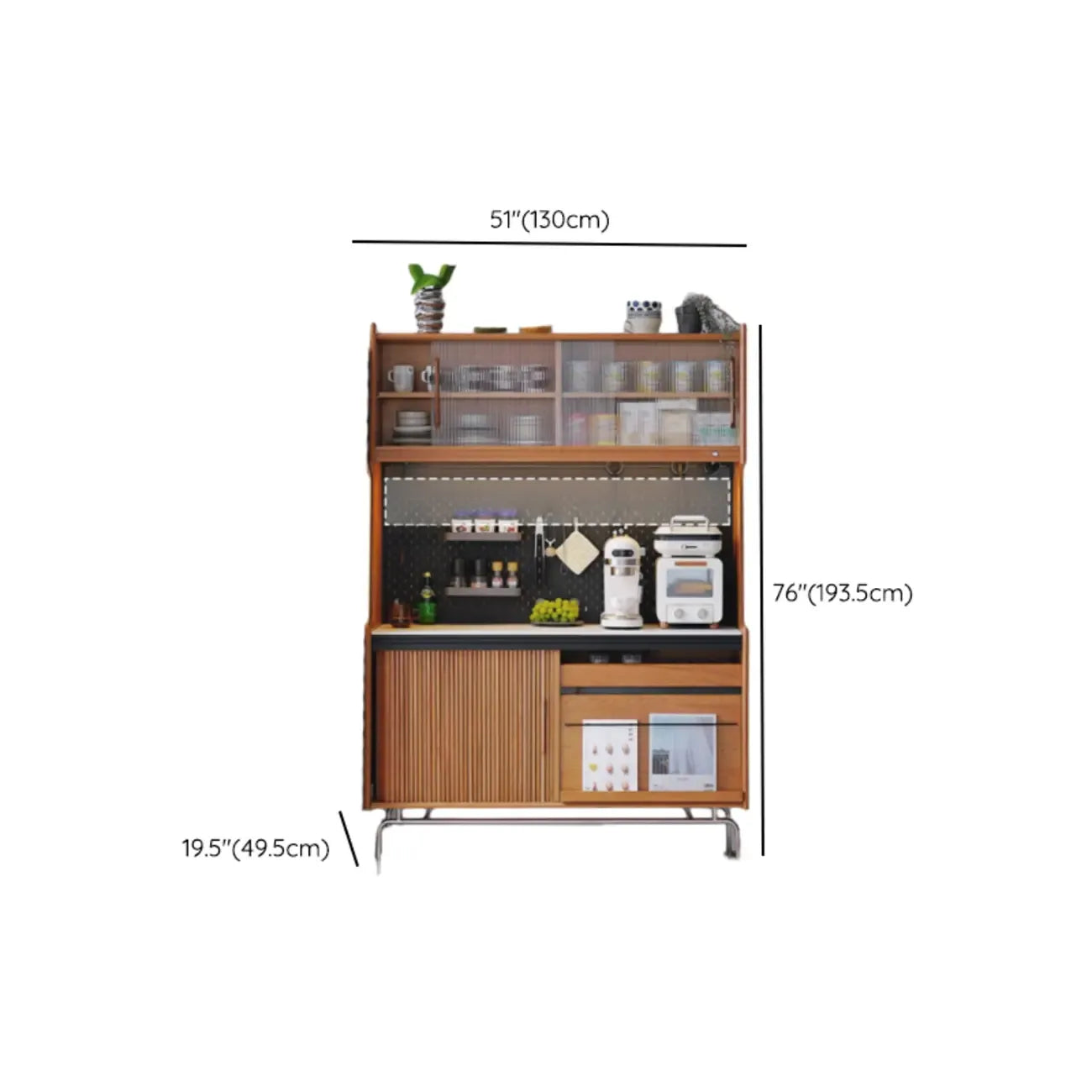 Buffet scandinave en merisier et pin avec rangements ouverts