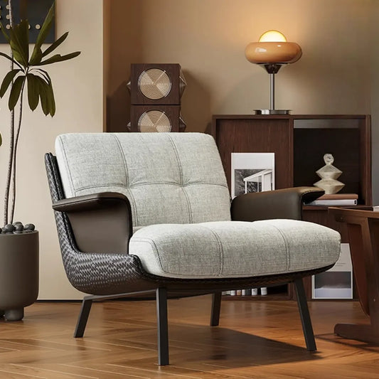 Fauteuil d'appoint moderne à oreilles en tissu coton et lin