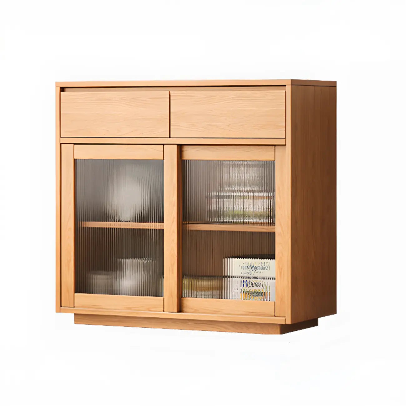 Buffet étroit moderne en bois avec tiroirs et portes coulissantes