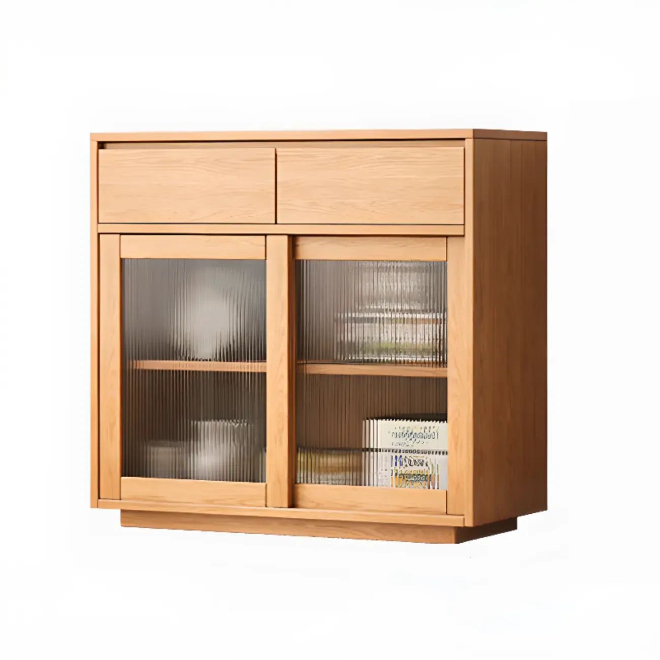 Buffet étroit moderne en bois avec tiroirs et portes coulissantes