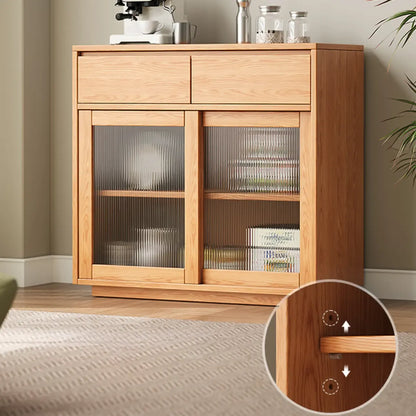 Buffet étroit moderne en bois avec tiroirs et portes coulissantes