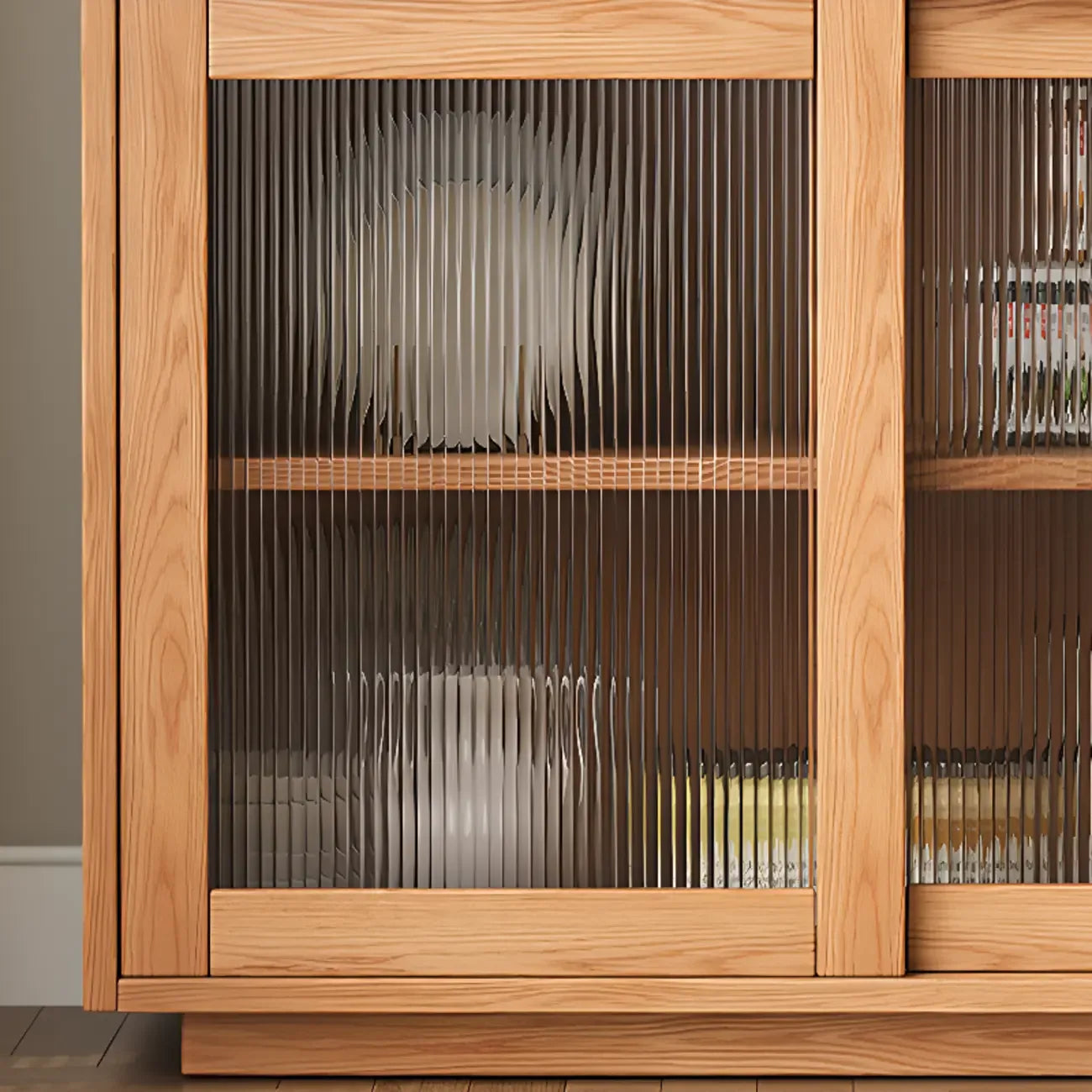 Buffet étroit moderne en bois avec tiroirs et portes coulissantes
