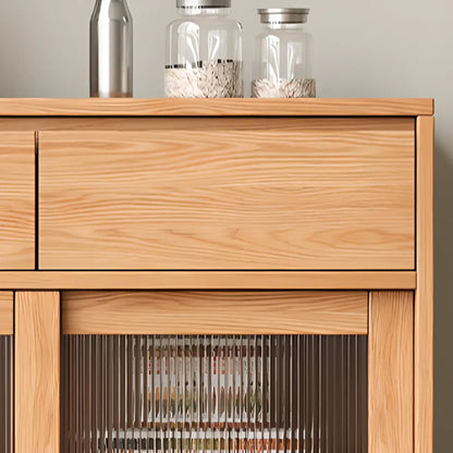 Buffet étroit moderne en bois avec tiroirs et portes coulissantes