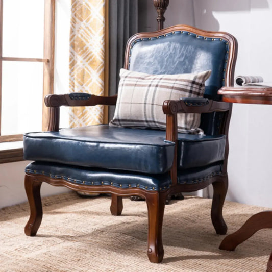 Fauteuil traditionnel en cuir et bois massif de style moderne du milieu du siècle