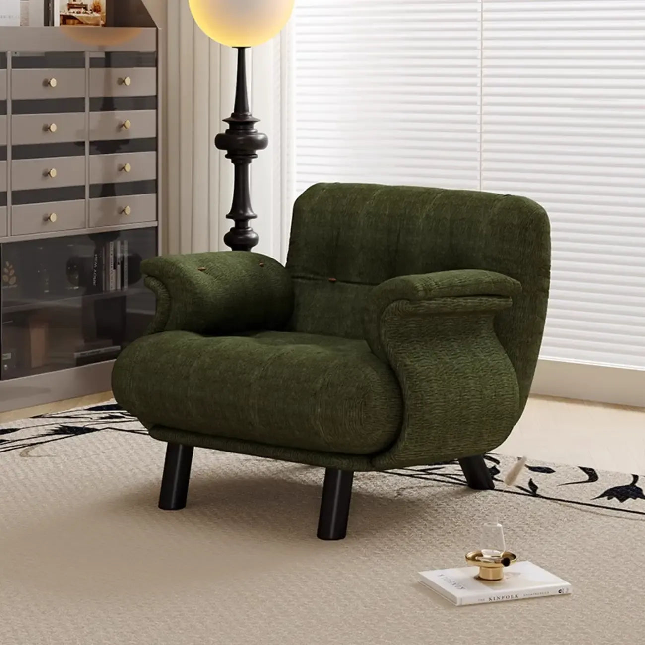 Fauteuil d'appoint élégant avec accoudoirs, recouvert de velours blanc à motif flocons de neige