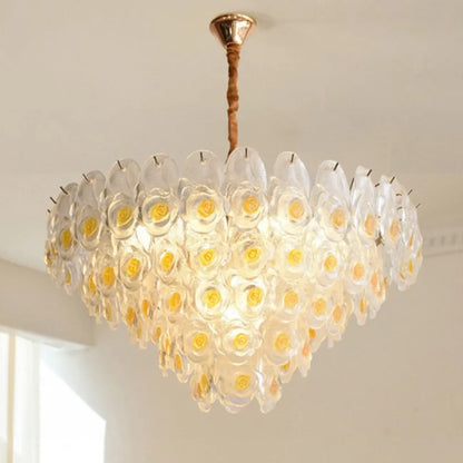 Lustre en cristal doré à motif floral