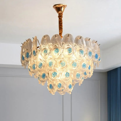 Lustre en cristal doré à motif floral