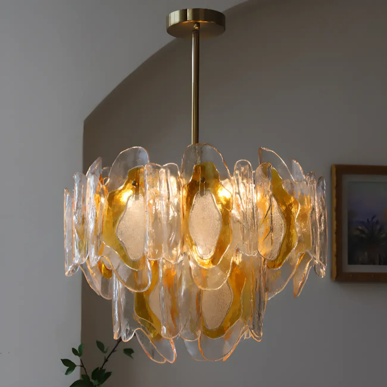 Lustre linéaire moderne en verre cristal doré et fleurs