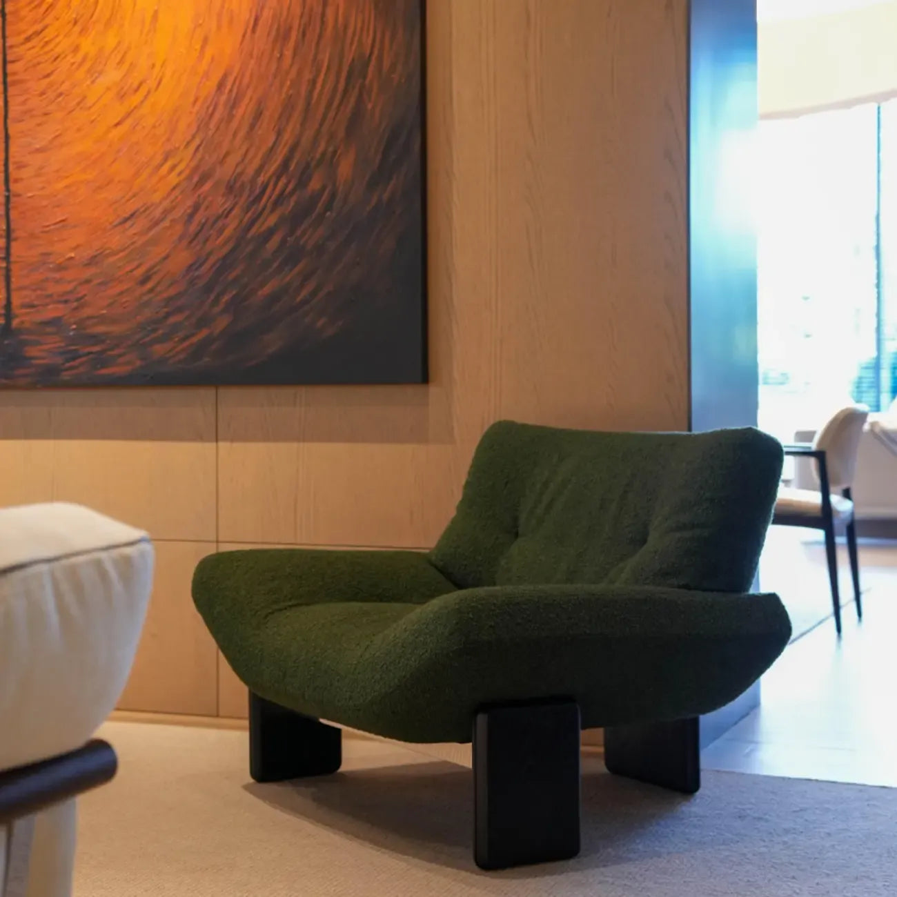 Fauteuil moderne à dossier plissé et fil bouclé pour salon