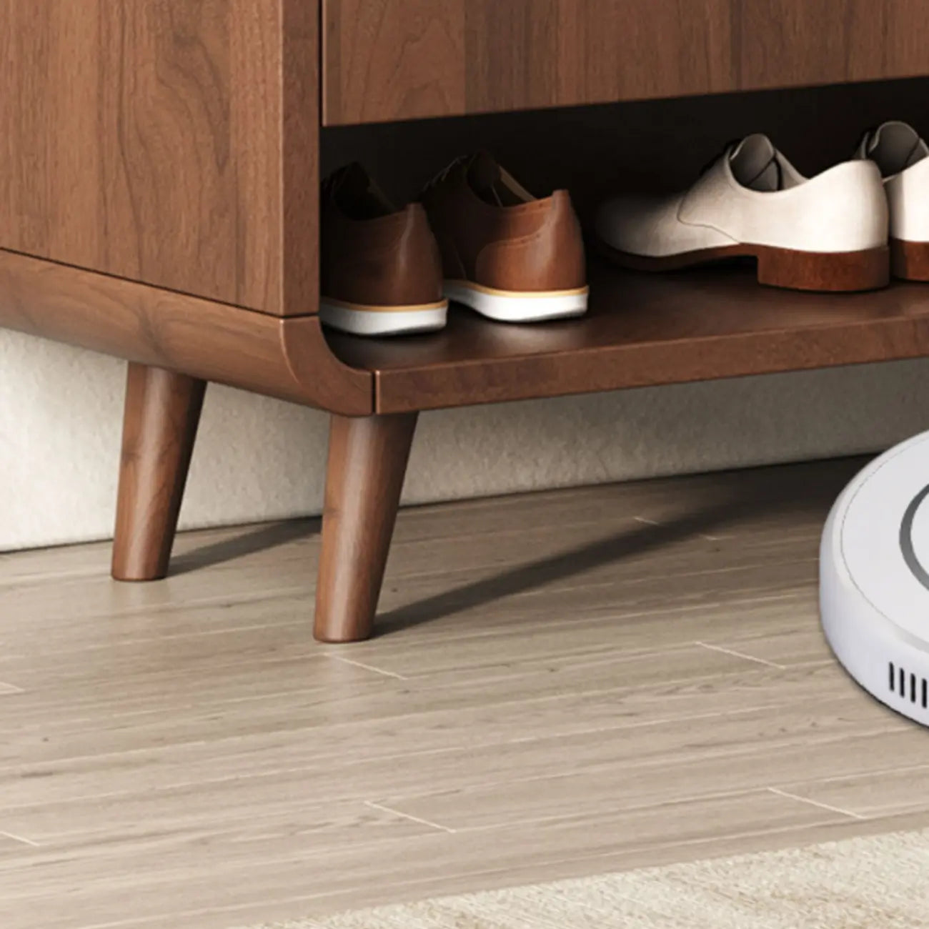 Meuble à chaussures moderne en bois blanc.