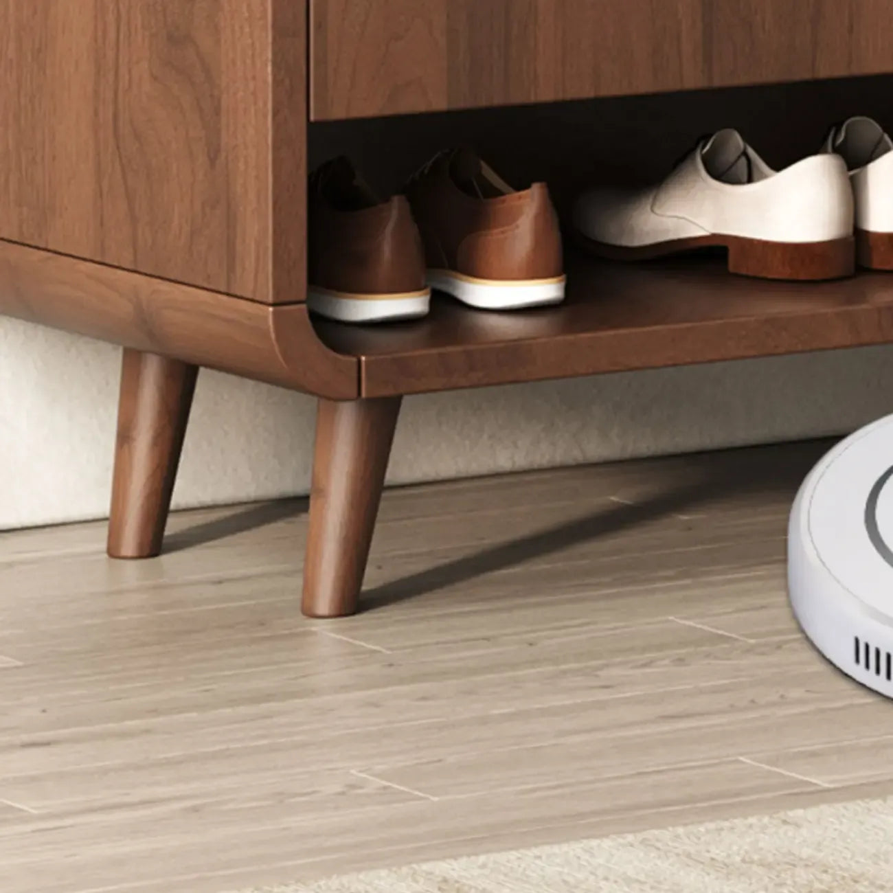 Meuble à chaussures moderne en bois blanc.