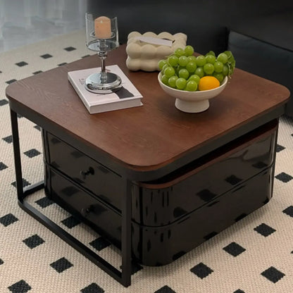 Table basse gigogne carrée moderne en bois et pierre