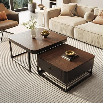 Table basse gigogne carrée moderne en bois et pierre