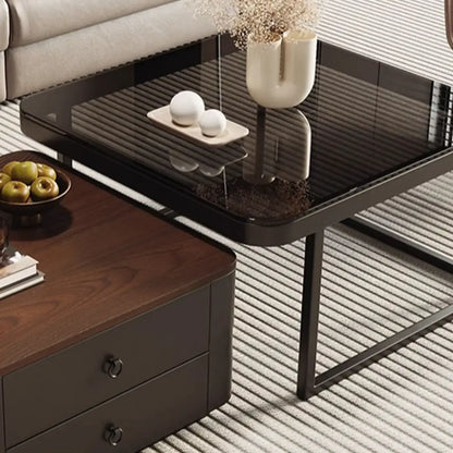 Table basse gigogne carrée moderne en bois et pierre