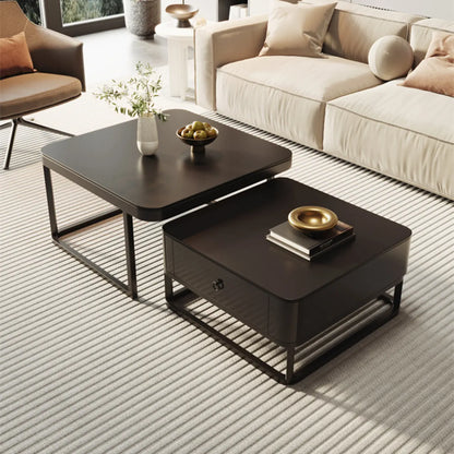 Table basse gigogne carrée moderne en bois et pierre