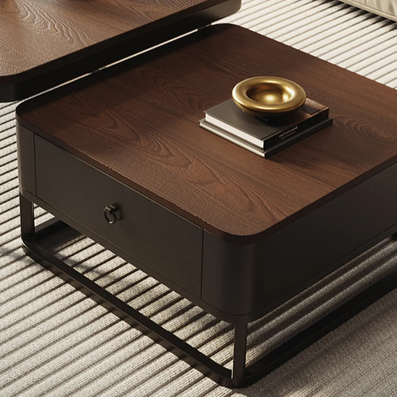 Table basse gigogne carrée moderne en bois et pierre