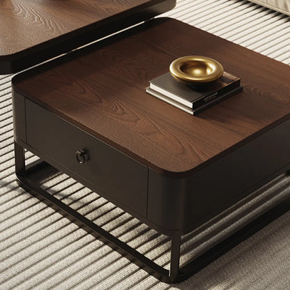 Table basse gigogne carrée moderne en bois et pierre