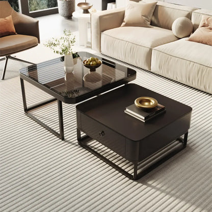 Table basse gigogne carrée moderne en bois et pierre