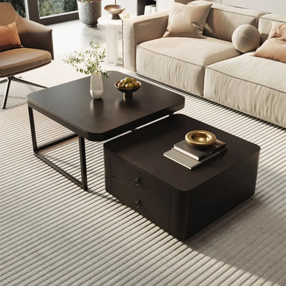 Table basse gigogne carrée moderne en bois et pierre