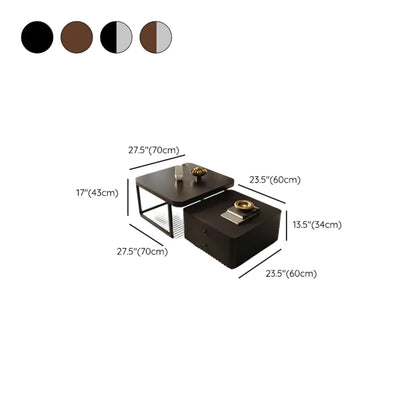 Table basse gigogne carrée moderne en bois et pierre