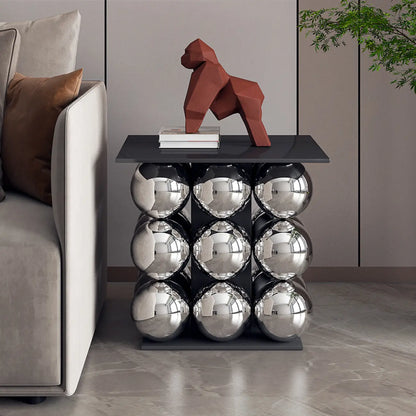 Table d'appoint moderne et artistique sur piédestal en métal avec plateau en pierre