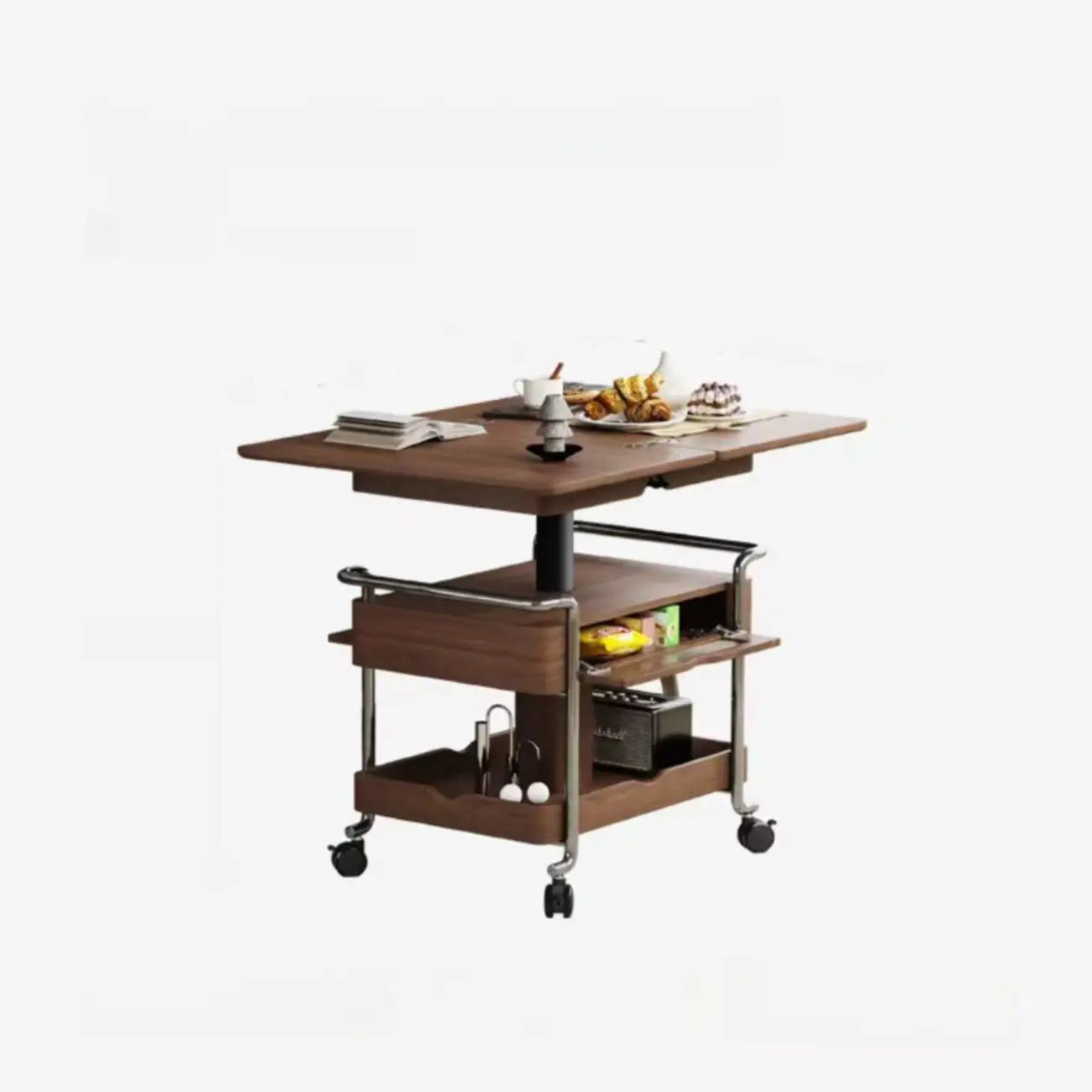 Table d'appoint pratique et traditionnelle en bois à roulettes