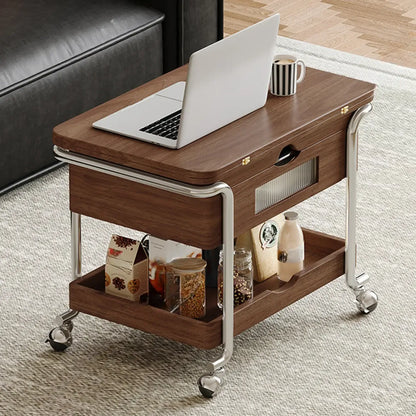 Table d'appoint pratique et traditionnelle en bois à roulettes