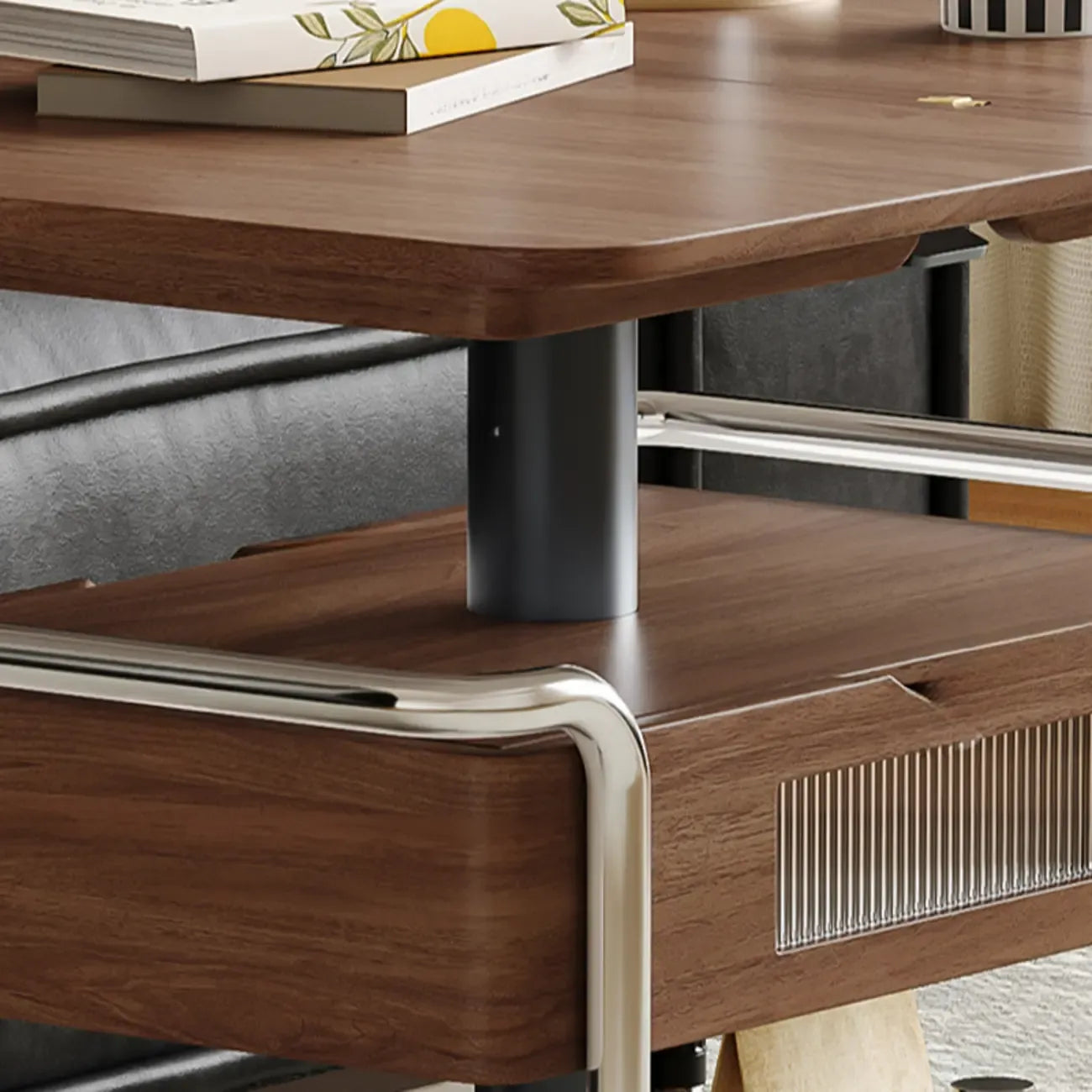 Table d'appoint pratique et traditionnelle en bois à roulettes