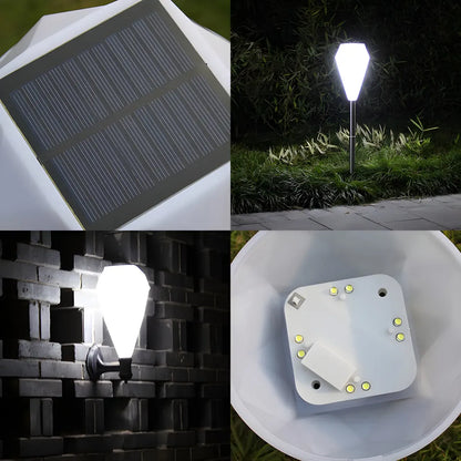 Élégantes lampes solaires LED blanches en forme de diamant pour allées de jardin