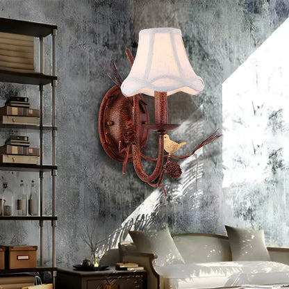 Applique murale traditionnelle à 2 lumières en résine rouille et tissu