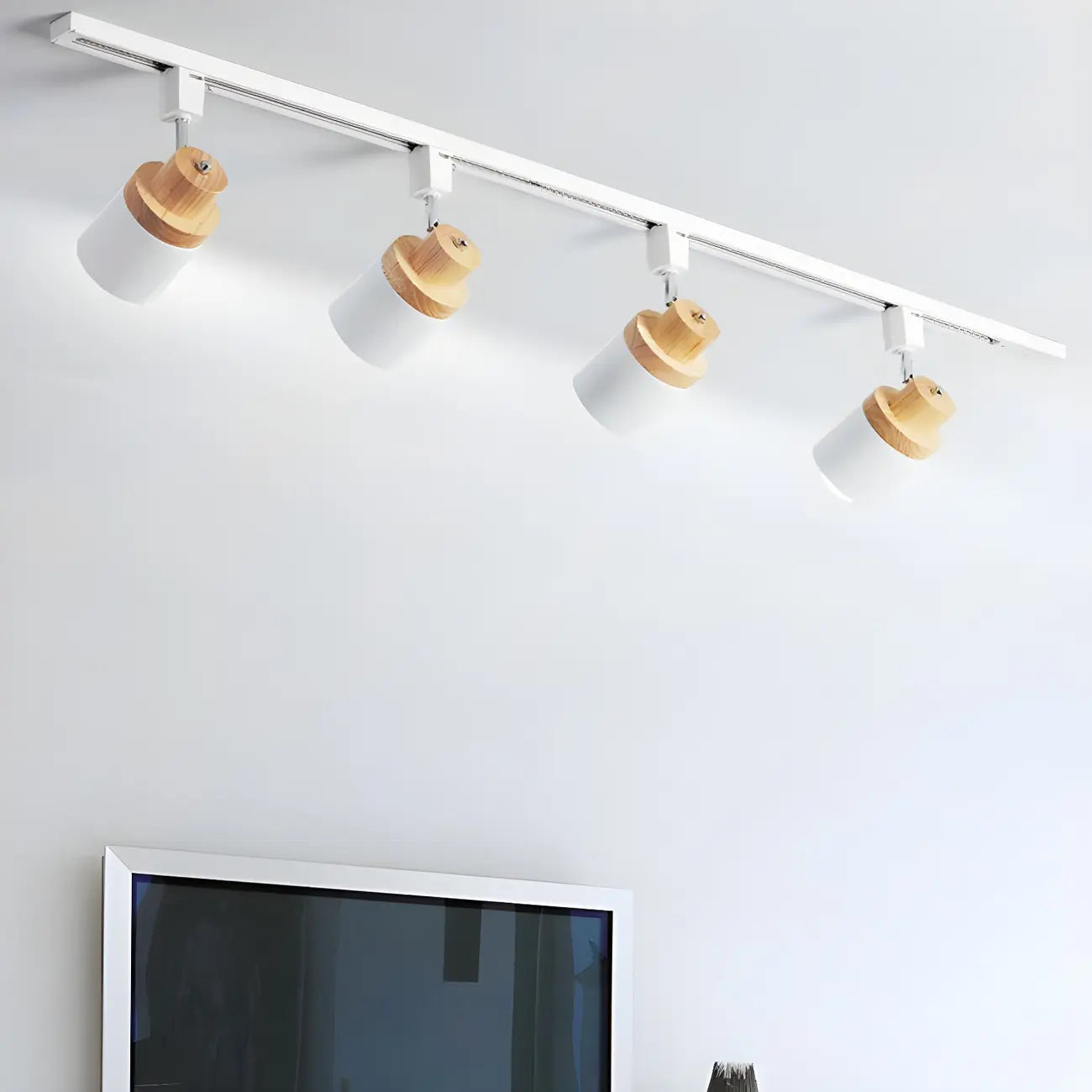 Lampadaire coulissant moderne à 4 lumières avec base en métal et bois